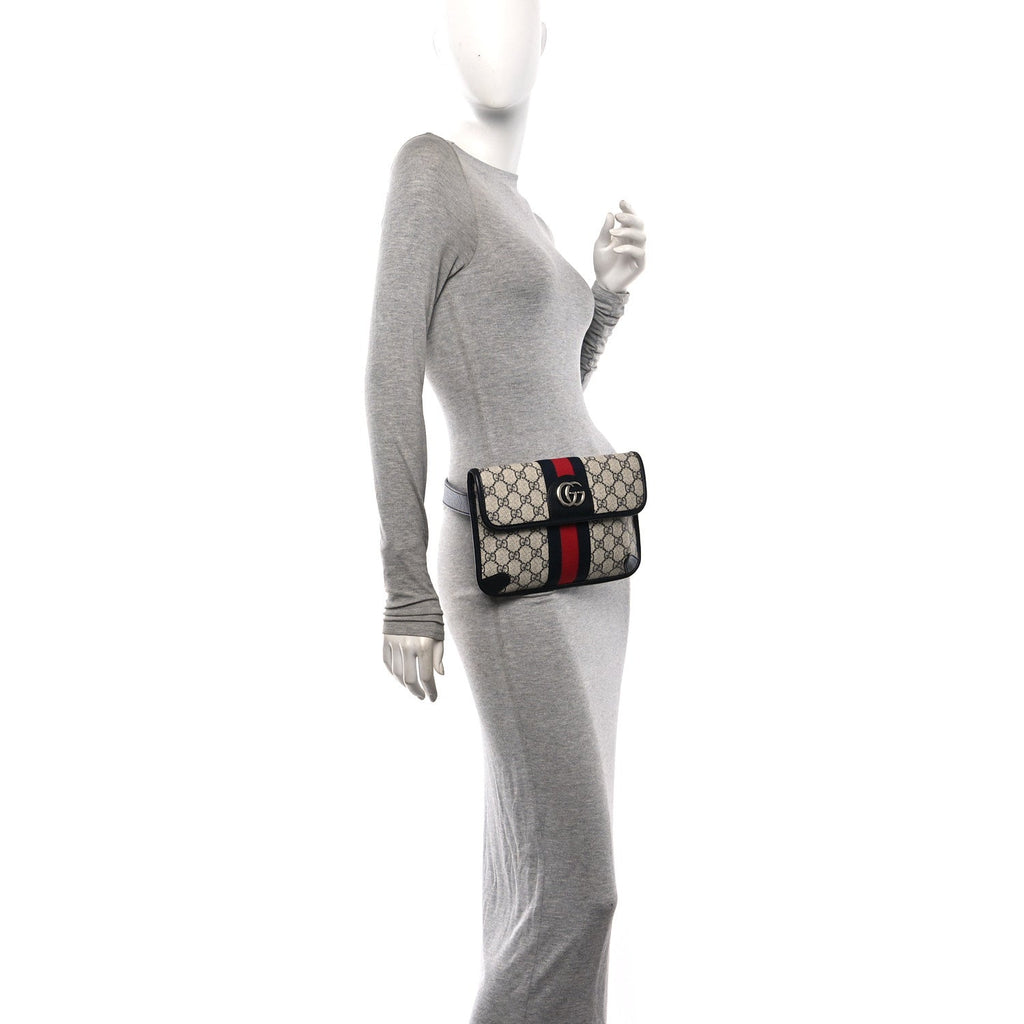 GG Supreme Monogram Web Small Ophidia Belt Bag 95 38 Beige Navy