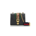 Gucci Black Leather Mini Web Chain Sylvie Shoulder Bag