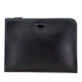 Prada Triangle Logo Plate Leather Clutch Bag