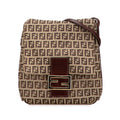 Fendi Zucchino Canvas Leather Shoulder Bag