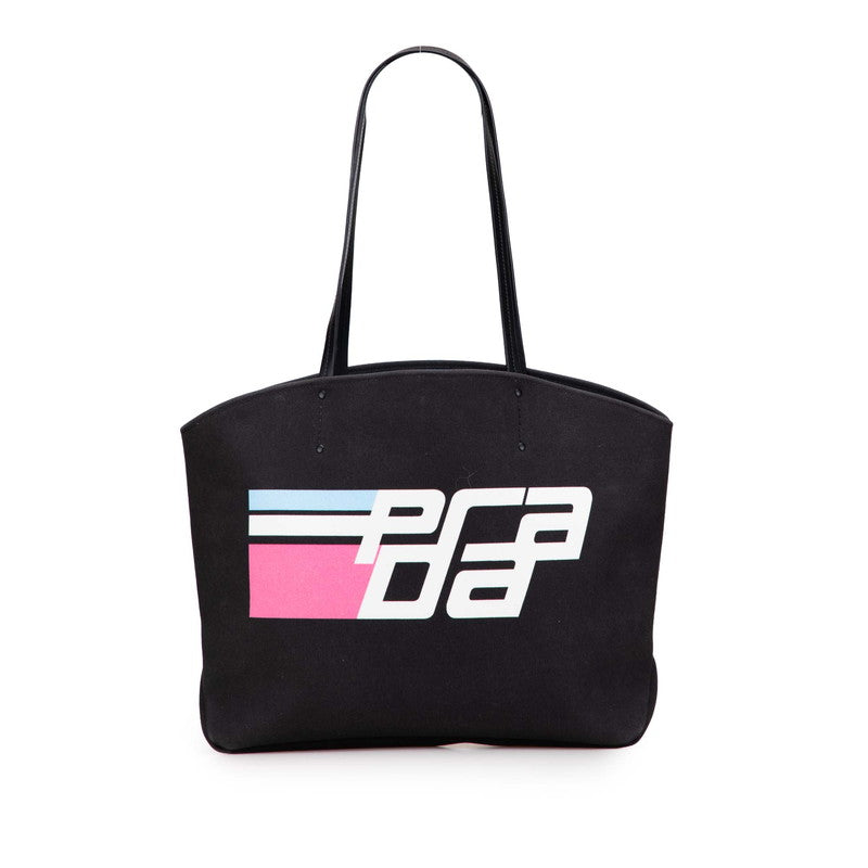 Prada Logo Canvas Leather Tote Bag