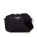 Prada Triangle Logo Plate Nylon Saffiano Leather Shoulder Bag