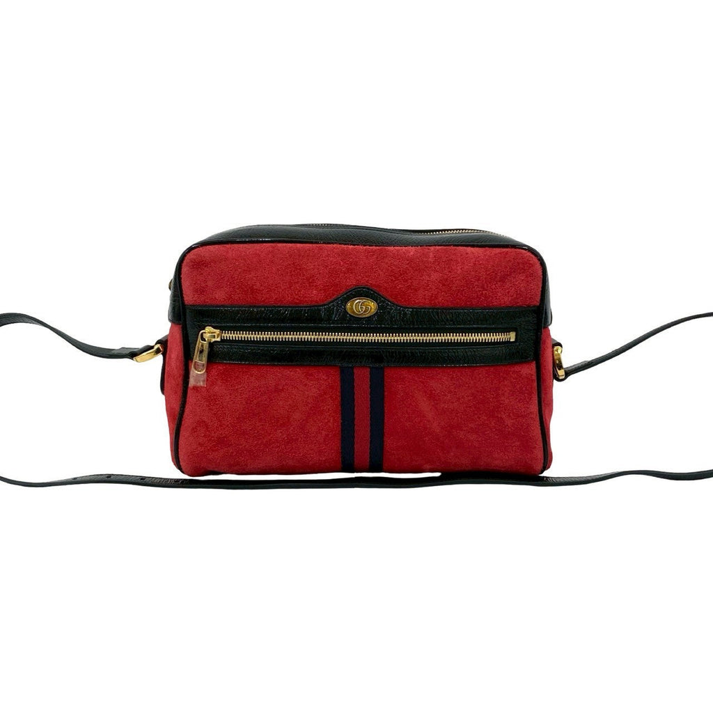 Gucci Ophidia GG Logo Suede Patent Leather Shoulder Bag