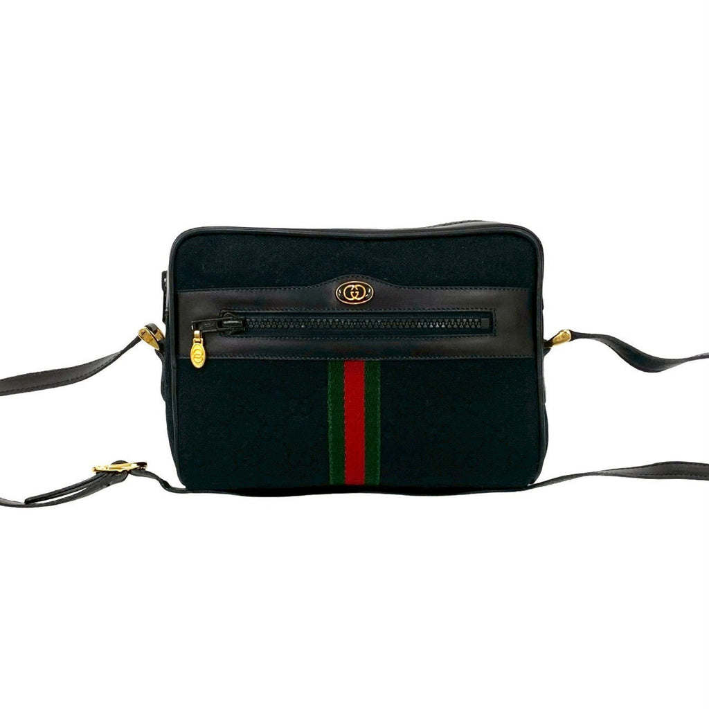 Gucci GG Logo Canvas Leather Shoulder Bag