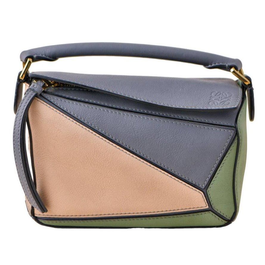 Loewe Puzzle Mini Asphalt Grey Nude Green Leather Shoulder Crossbody Bag