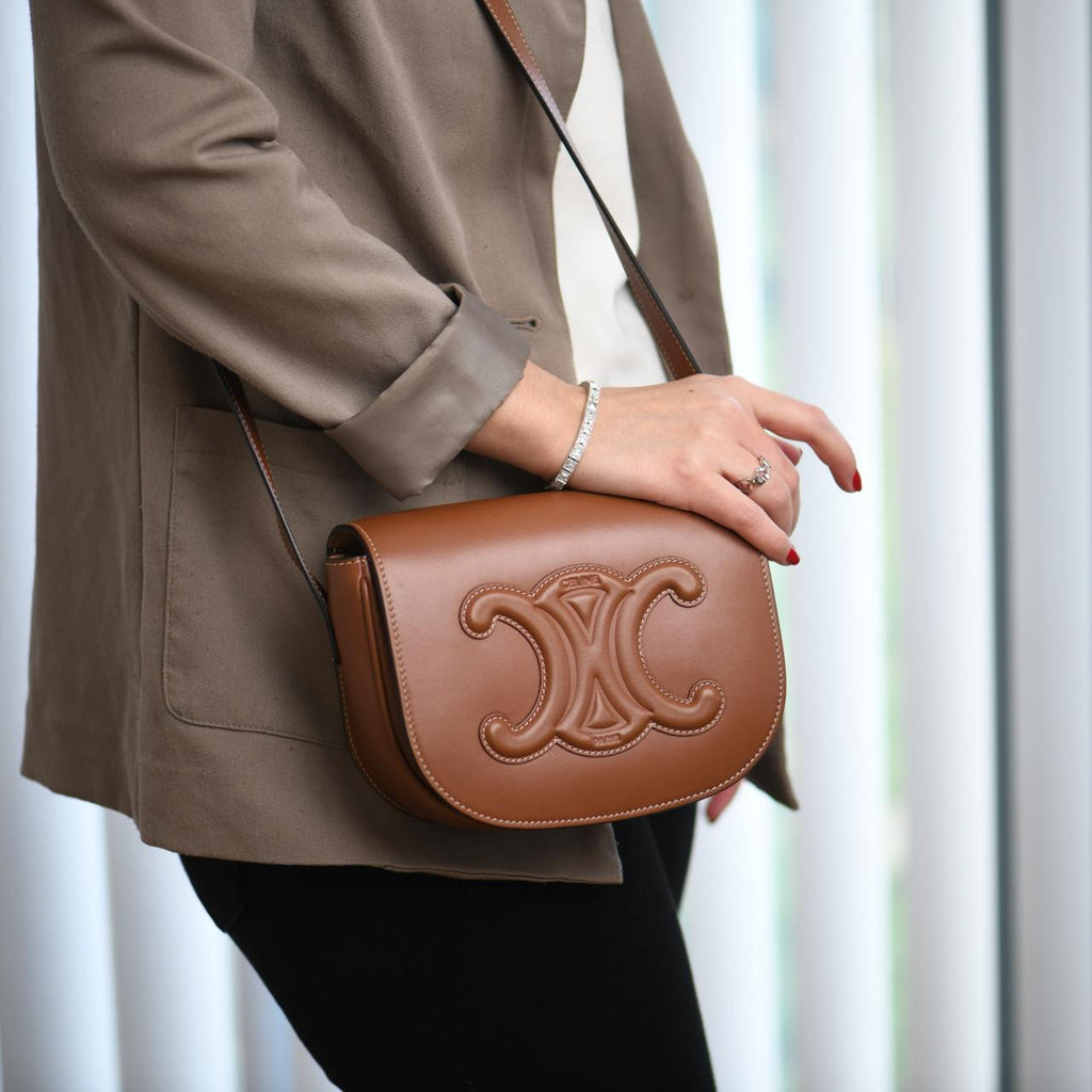 Céline Folco Cuir Triomphe Calfskin Tan Shoulder Bag