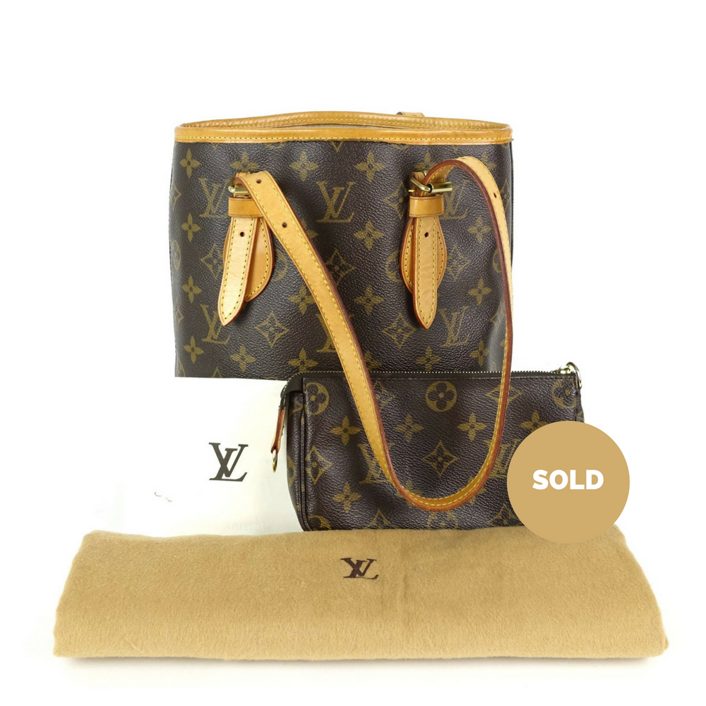 Louis Vuitto Bucket PM Monogram Canvas Shoulder Bag with Pouch