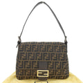 Fendi Mamma Baguette Canvas Leather Shoulder Bag